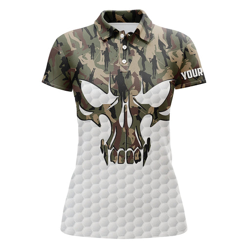 Womens golf polo shirts custom camo golf skull white golf ball shirts for ladies, golf gifts NQS6239