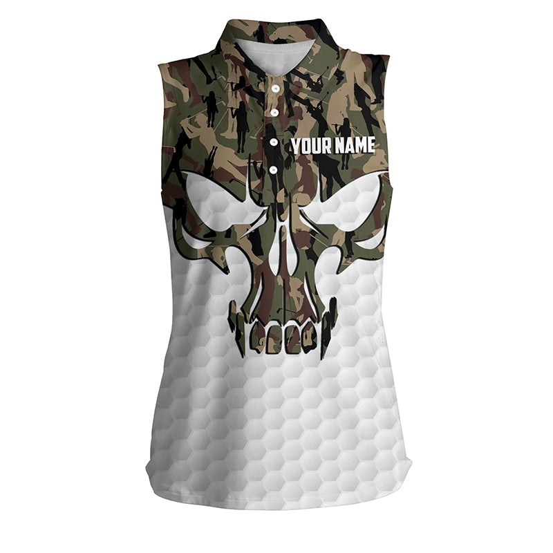 Women sleeveless polo shirt custom camo golf skull white golf ball shirts for ladies, golf gifts NQS6239