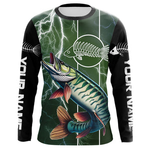 Musky Fishing Custom Long sleeve Fishing Shirts, Muskie green lightning reaper Fishing jerseys NQS3991