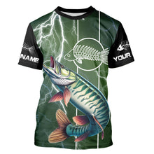 Load image into Gallery viewer, Musky Fishing Custom Long sleeve Fishing Shirts, Muskie green lightning reaper Fishing jerseys NQS3991