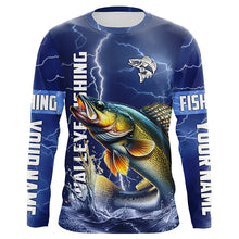 Load image into Gallery viewer, Walleye Fishing blue lightning jerseys custom name performance Long Sleeve tournament fishing shirts NQS5352