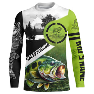 Largemouth Bass fishing green black Customize Name bass fish skull UV protection fishing shirts NQS1270