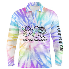 Load image into Gallery viewer, Mens golf polo shirts tie dye pattern custom peace love golf, personalized golf shirt for mens NQS5843