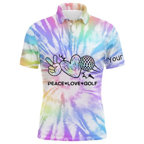 Mens golf polo shirts tie dye pattern custom peace love golf, personalized golf shirt for mens NQS5843