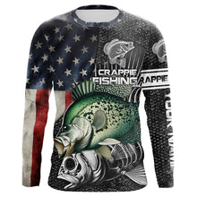 Load image into Gallery viewer, Crappie fishing American flag patriot Customize name Performance Long Sleeve fishing shirts for men NQS2435