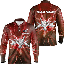 Load image into Gallery viewer, Mens polo bowling shirts Custom red lightning thunder Bowling Team Jersey, gift for team Bowlers NQS7394