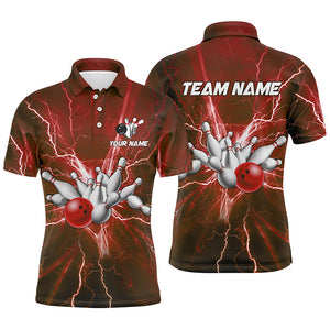 Mens polo bowling shirts Custom red lightning thunder Bowling Team Jersey, gift for team Bowlers NQS7394