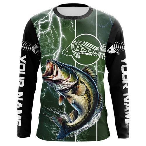 Largemouth Bass Fishing Custom Long sleeve Fishing Shirts, Bass green lightning reaper Fishing jerseys NQS4015