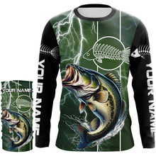 Load image into Gallery viewer, Largemouth Bass Fishing Custom Long sleeve Fishing Shirts, Bass green lightning reaper Fishing jerseys NQS4015