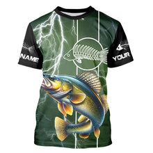 Load image into Gallery viewer, Walleye Fishing Custom Long sleeve Fishing Shirts, Walleye green lightning reaper Fishing jerseys NQS4016