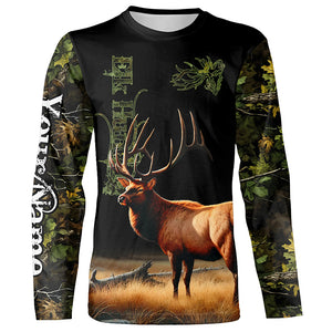 Elk Hunting Green tree Camo 3D All Over print shirts personalized hunting apparel for Elk hunters NQS535