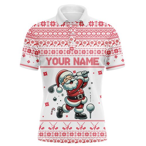 Funny ugly Christmas pattern golf shirt Mens golf polo shirt, Santa Golfer gifts NQS6513