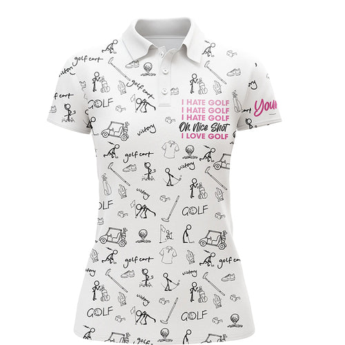 Funny Womens golf polo shirts custom I hate golf nice shot I love golf icons pattern ladies golf tops NQS6080