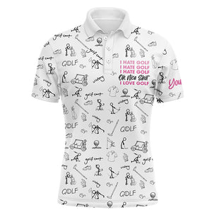 Funny Men golf polo shirts custom I hate golf nice shot I love golf icons pattern golf shirt for mens NQS6080