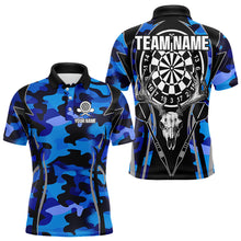 Load image into Gallery viewer, Deer Skull Darts Board Blue Camo Darts Polo, Quarter zip Shirts For Men Custom Team Darts Jersey NQS9635
