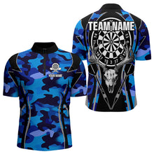 Load image into Gallery viewer, Deer Skull Darts Board Blue Camo Darts Polo, Quarter zip Shirts For Men Custom Team Darts Jersey NQS9635