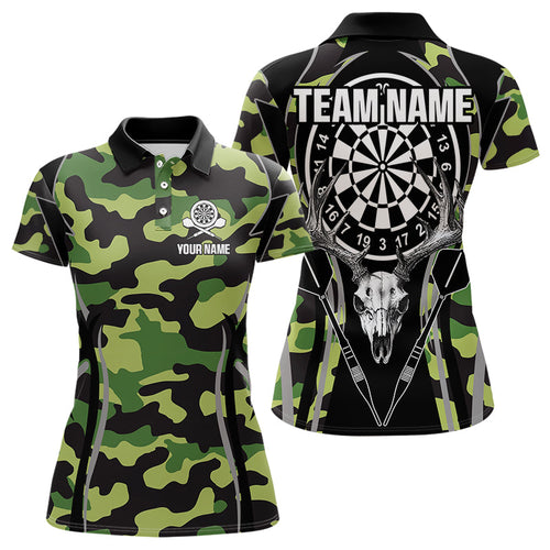 Deer Skull Darts Board Green Camo Darts Polo, Quarter zip Shirts For Women Custom Team Darts Jersey NQS9636