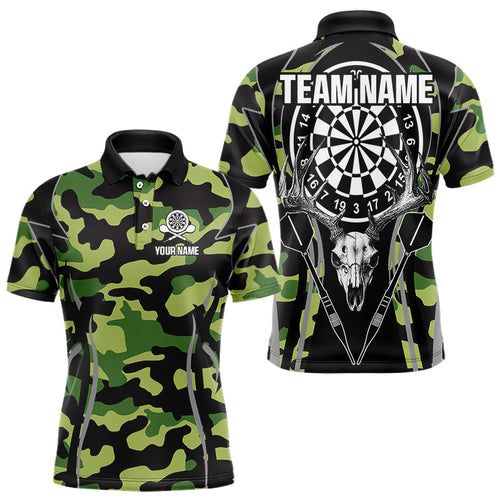 Deer Skull Darts Board Green Camo Darts Polo, Quarter zip Shirts For Men Custom Team Darts Jersey NQS9636
