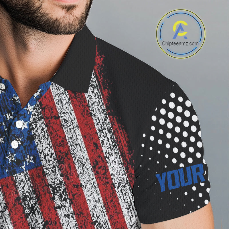 Personalized golf polo shirts for Men Vintage American Flag Custom patriotic golf tops for mens NQS9835