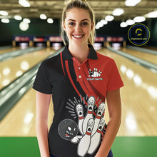 Load image into Gallery viewer, Funny Bowling ball and pins Black and Red Bowling Team Shirts For Women Custom Retro Bowling Jerseys NQS10225
