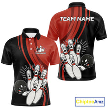 Load image into Gallery viewer, Funny Bowling ball and pins Black and Red Bowling Team Shirts For Men Custom Retro Bowling Jerseys NQS10225