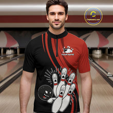 Load image into Gallery viewer, Funny Bowling ball and pins Black and Red Bowling Team Shirts For Men Custom Retro Bowling Jerseys NQS10225