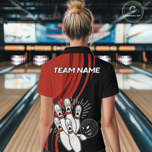 Load image into Gallery viewer, Funny Bowling ball and pins Black and Red Bowling Team Shirts For Women Custom Retro Bowling Jerseys NQS10225