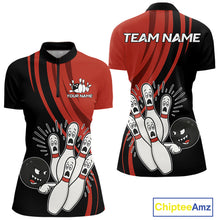 Load image into Gallery viewer, Funny Bowling ball and pins Black and Red Bowling Team Shirts For Women Custom Retro Bowling Jerseys NQS10225