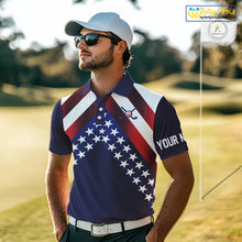 Load image into Gallery viewer, Red, White and Blue American Flag golf polo shirts for men Custom Patriotic mens golf outfit NQS10227