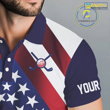 Load image into Gallery viewer, Red, White and Blue American Flag golf polo shirts for men Custom Patriotic mens golf outfit NQS10227