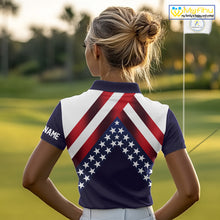 Load image into Gallery viewer, Red, White and Blue American Flag golf polo shirts for Women Custom Patriotic ladies golf outfit NQS10227