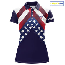 Load image into Gallery viewer, Red, White and Blue American Flag golf polo shirts for Women Custom Patriotic ladies golf outfit NQS10227