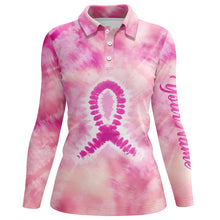 Load image into Gallery viewer, Womens golf polo shirts custom pink tie dye breast cancer awareness tournament ladies golf tops NQS6085