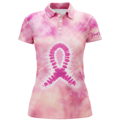 Womens golf polo shirts custom pink tie dye breast cancer awareness tournament ladies golf tops NQS6085