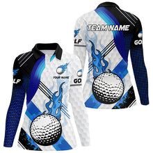 Load image into Gallery viewer, Blue Flame white Golf ball pattern Womens golf polo shirts Custom Ladies Golf Top, best golf gifts NQS8197