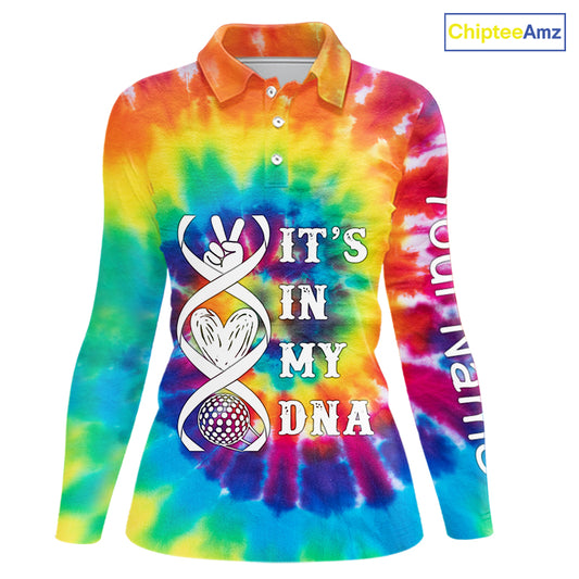Women golf polo shirts colorful tie dye pattern custom It's in my DNA peace love golf top for ladies NQS10391