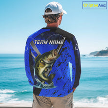 Load image into Gallery viewer, Blue Camo Bass fishing custom Largemouth Bass sun protection long sleeve fishing shirts for Team NQS10816