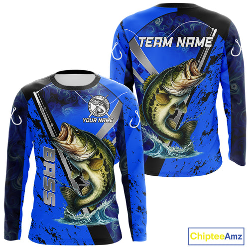 Blue Camo Bass fishing custom Largemouth Bass sun protection long sleeve fishing shirts for Team NQS10816
