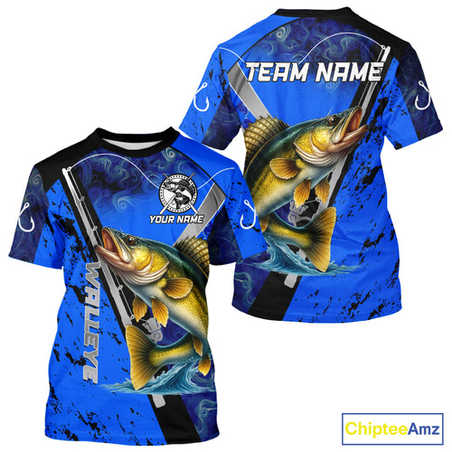 Blue Camo Walleye fishing custom Walleye sun protection long sleeve fishing shirts for Team NQS10817