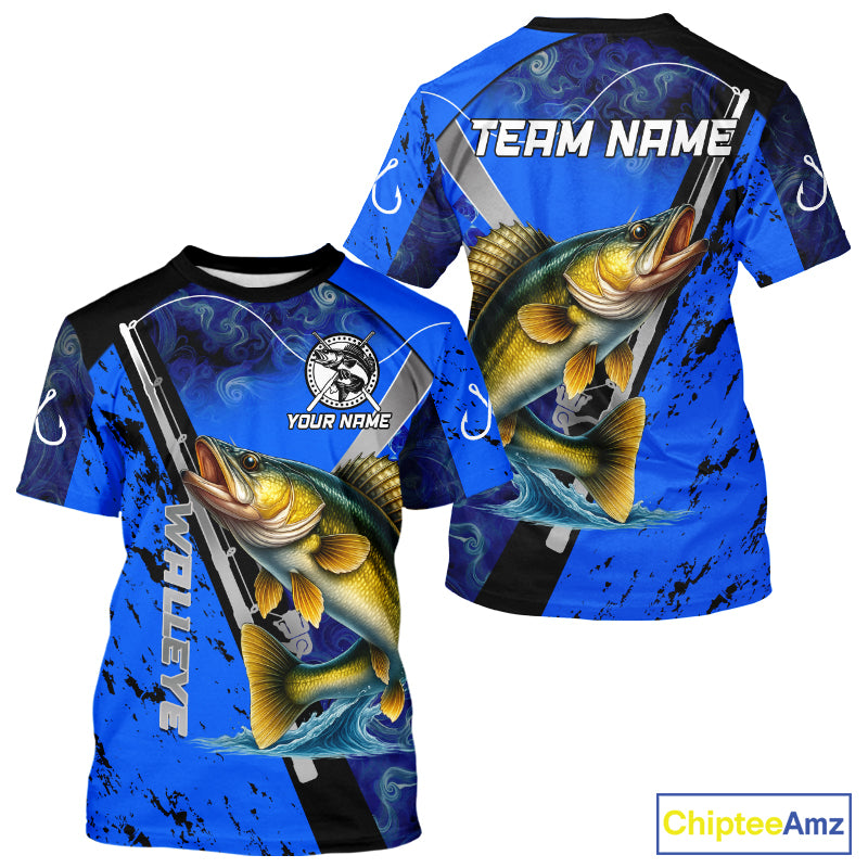 Blue Camo Walleye fishing custom Walleye sun protection long sleeve fishing shirts for Team NQS10817
