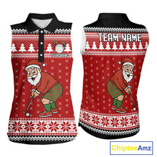 Load image into Gallery viewer, Funny Santa Sleeveless Golf Polo shirt Red ugly Christmas pattern Custom ladies Christmas golf shirts NQS11000