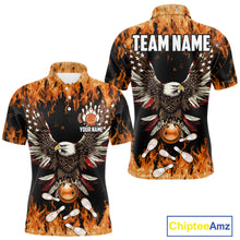 Load image into Gallery viewer, Orange flame Mens bowling shirts Custom American flag Eagle Team bowling shirts, gift for bowlers NQS11189