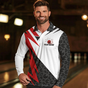 Black and White Bowling Polo, Quarter Zip Shirt for Men Custom Lightning Team bowling jerseys | Red NQS9324
