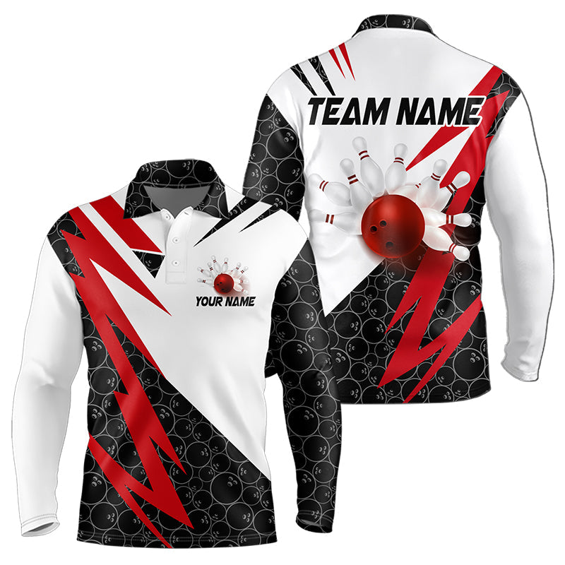Black and White Bowling Polo, Quarter Zip Shirt for Men Custom Lightning Team bowling jerseys | Red NQS9324