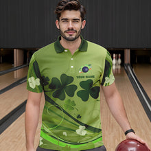 Load image into Gallery viewer, Green shamrock Lucky Men Bowling Polo, Quarter Zip Shirts Custom St Patrick Day Team bowling Shirts NQS9328