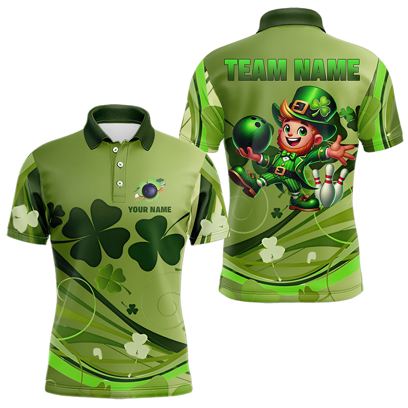 Green shamrock Lucky Men Bowling Polo, Quarter Zip Shirts Custom St Patrick Day Team bowling Shirts NQS9328