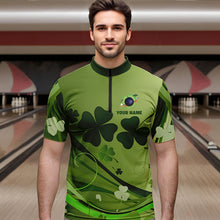 Load image into Gallery viewer, Green shamrock Lucky Men Bowling Polo, Quarter Zip Shirts Custom St Patrick Day Team bowling Shirts NQS9328