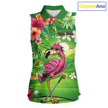 Load image into Gallery viewer, Personalized Green tropical flower flamingo ladies sleeveless golf tops custom team golf shirts NQS11399