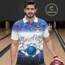 Load image into Gallery viewer, Mens Bowling polo shirts Custom blue purple marble pattern bowling Team Jerseys, gift for bowlers NQS7141