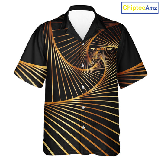 Custom Black and Gold Bowling Hawaiian Button-up Shirts, Team Bowling League Jerseys NQS11599